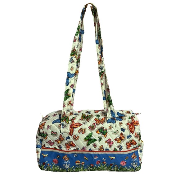 The Unbranded Brand Handbags - Quilted Butterfly Multi Color Motif Duffle Bag Purse W Matching Coin Pouch NEW